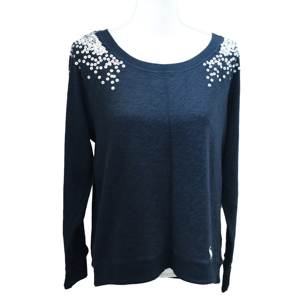 ABERCROMBIE & FITCH Navy Sweatshirt with Sequin Shoulder Detail Size Medium
